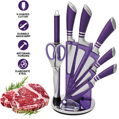 Knife Set 9PCS Kitchen Knife Set with Sharpener Scissors Non Stick Sharp Cleaver