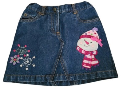 girls TALBOTS KIDS denim jean SKIRT snowman snow FANCY adjustable waist SIZE 6