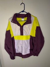Champion Women's Small Windbreaker Half-Snap Hooded Purple Pebble Colorblock EUC