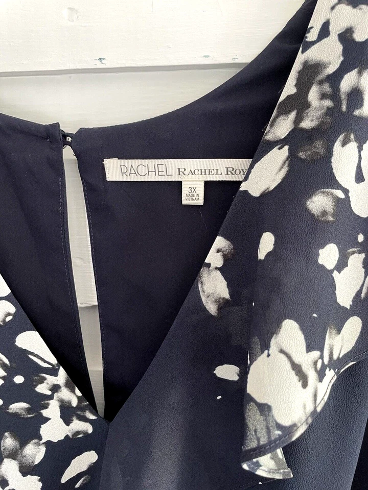 Rachel Roy размер 3 X темно-синий и белый плюс размер v-образным вырезом оборки платье - Изображение 2 из 4