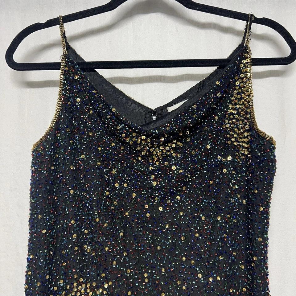 VTG Y2K Papell Boutique Evening Dress Size 6 Rainbow All Over Beaded 100% Silk - Image 4 of 4