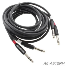10ft Dual 1/4" TRS Stereo Male to Male Plug Noise Free Black Audio Cable