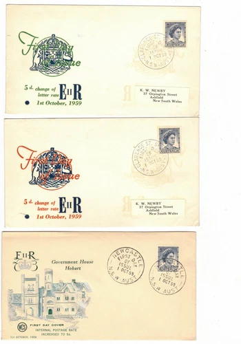 Australia 1959 5d QE FDCs             (3 Covers)