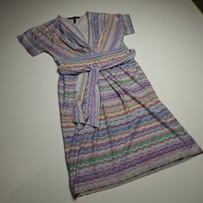 BCBGMAXAZRIA Day Dress Womens XS Colorful Avery Tie Waist Belted Jersey Stretch