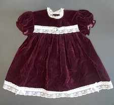 Vintage Jo Lene Jolene Dress Lace Collar Burgundy Velvet 18 Months USA