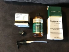 Sore Muscle Massage Oil 8.8 oz & Massage Roller Ball by Cosmetasa Exp 9/2025