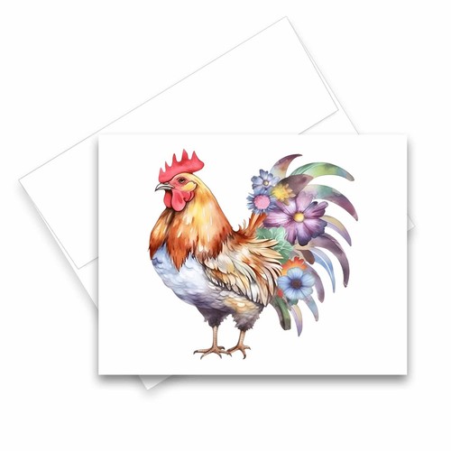 12 All Occasion Notecards Blank with Envelopes - FLORAL CHICKEN ( 2 of each ) - Picture 8 of 9