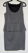 Ann Taylor Women's Dress Sz 8 Black & Gray Peplum Dress Ruffle Waist Kick Pleat
