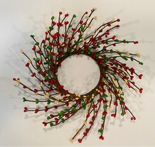 Green Red  Cream Pip Berry Candle Ring 4.25" Inner Diameter 12" Spread