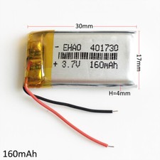 3.7V 160mAh Lipo 401730 Rechargeable Li-ion Battery For Earphone Camera GPS MP3