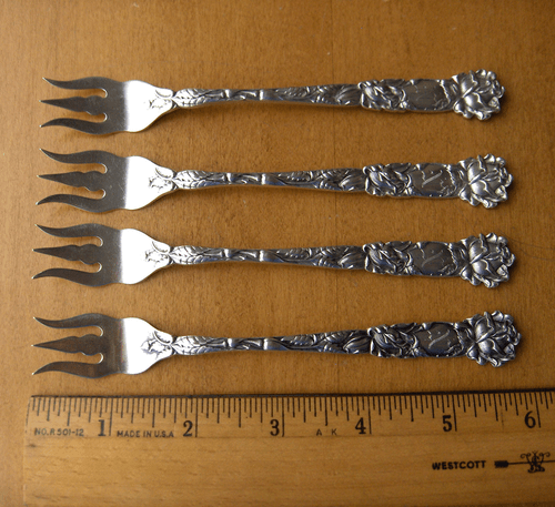 Alvin Bridal Rose antique sterling silver set of 4 seafood forks~art nouveau-NR - Picture 1 of 4