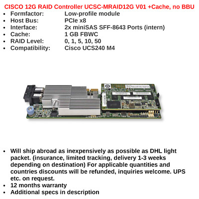 CISCO 12G SAS PCIe 74-12862-01 RAID Controller UCSC-MRAID12G V01 +Cache