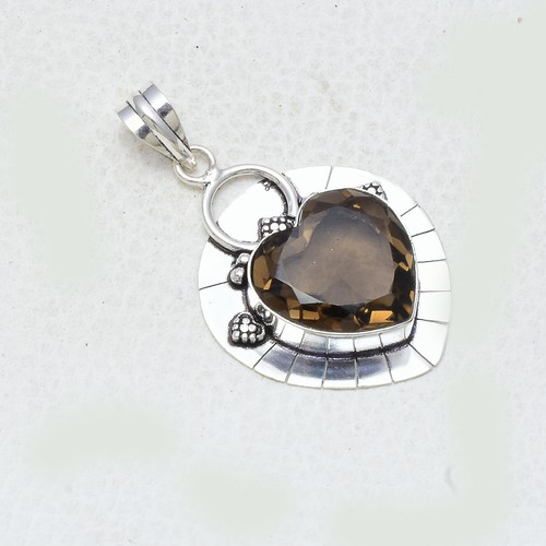 Bonito Ahumado Piedra Topacio 925 Plata de Ley Hecho a Mano Colgante 5.3cm - Imagen 2 de 3