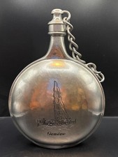 Vintage 0,5L Flachmann aus Genf Schweizer Handarbeit aus Zinn Sammlerst&uuml;ck