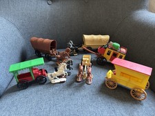 TIMPO TOYS Kutsche Planwagen Figuren Pferde Indianer Cowboys 70er J. Bastler