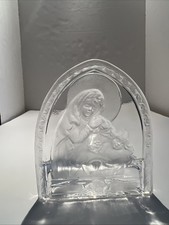 Glass Tea Light Candle Holder Mary Baby Jesus Holy Nativity Clear 5” Religious