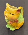Vintage Pottery Puss N’ Boots Kitty Cat Milk Creamer Yellow Green & Pink USA