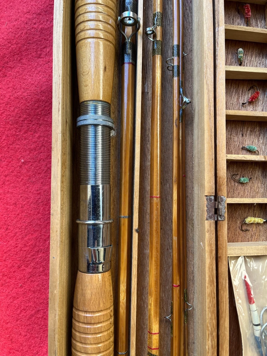 2 CAÑAS ANTIGUAS DE BAMBÚ CORTADAS JAPÓN + ACCESORIOS EN CAJA DE MADERA