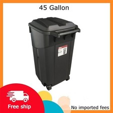 Hyper Tough 45 Gallon Wheeled Heavy Duty Plastic Garbage Can, Attached Lid Black