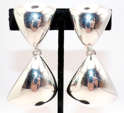 SIMON SEBBAG Signed STERLING SILVER Triangle DROP Dangle Clip On EARRINGS 40.9gr