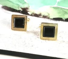 Vintage 1980's Classic  Gold Tone Ebony Black Bullet Back Men's .5" Cuff Links