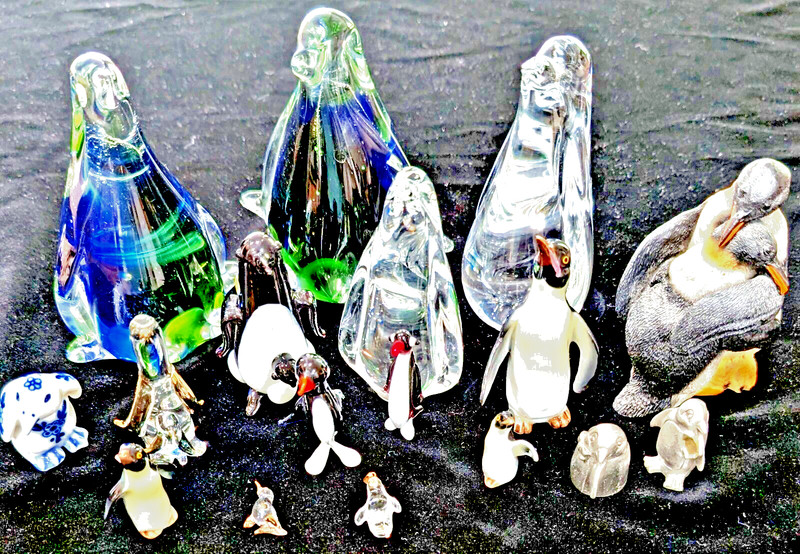 17 Penguin Figurines Crystal Porcelain Glass Delft Resin Metal Various Sizes