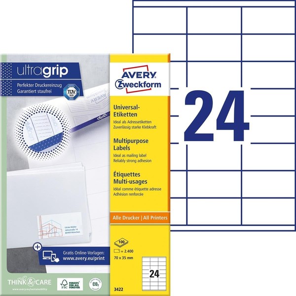 Avery Zweckform Universal-Etiketten 70 X 35 Mm Weiß 2.400 Etiketten-image