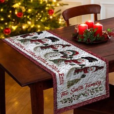 Personalized Christmas Snowman Quilted Table Runner Custom Family Name Xmas Deco