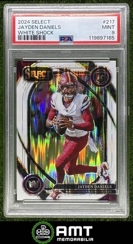 Jayden Daniels RC PSA 9 2024 Panini Select 144/199 Club White Prizm Shock 7165