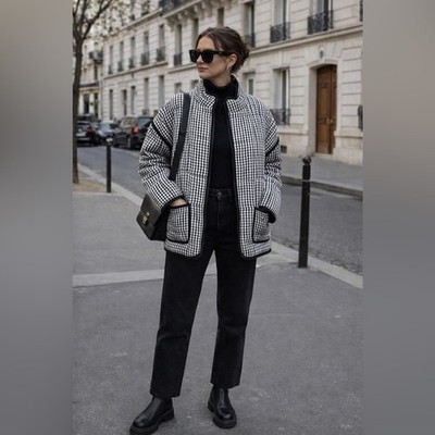 Thread & Supply Black & White Gingham Quilted Jacket XL