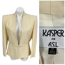 Kasper Blazer Womens Sz 12 Wool Creme Jacket Office Corpcore Career Boardroom