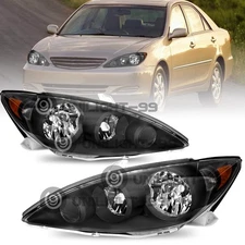 Headlights Assembly for 2005-2006 Toyota Camry LE SE XLE Sedan Black Amber L+R