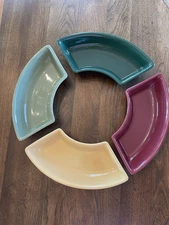 Longaberger Pottery Woven Traditions Cresent Dishes ~ Set of 4 ~ Multi-Color