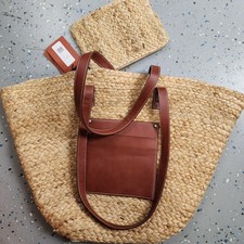Altuzarra Straw Woven Raffia Tote Bag Women's Tan Open Top w/ Coin Purse Pouch