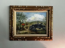 1975 Oil Painting Of A 1925 Ford By Luicille Gentry Antique Woodcanvas Frame