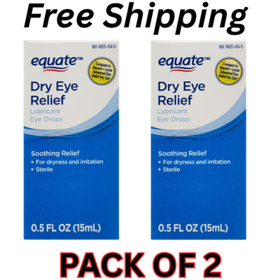 Equate Dry Eye Relief Lubricant Eye Drops, 0.5 fl oz, C  (2 pack)