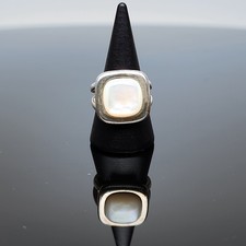 Sterling Silver 925 Mother Of Pearl MOP Ring Sz 8 Vintage Split Shank Square