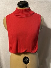 Women  s Vintage red sleeveless turtleneck sweater vest dickey One Size