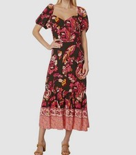 Adrianna Papell Women Black Printed Puff Sleeve Midi Dress Sz 14