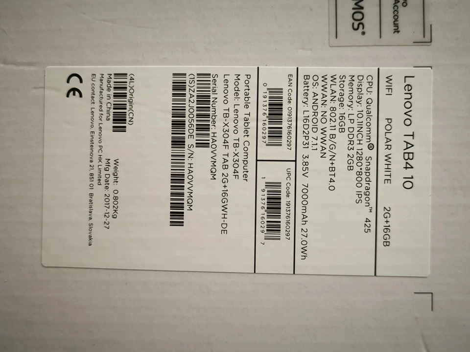 tablet lenovo TAB 4 10 bianco del 2017 usato ma in buone condizioni, 16+2GB, foto 4 di 5