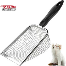 Cat Litter Scoop - Long Handle Scooper, Rustproof Stainless Steel Mesh, Non-Slip