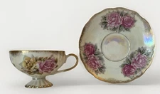 Vintage Tea Cup And Saucer Arnart 5th Ave Floral Gold Rim Lusterware Footed 2090