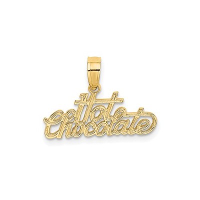 14k Gelbgold Heiße Schokolade Anhänger Wort Charm Kursive Schrift Lebensmittel Schmuck