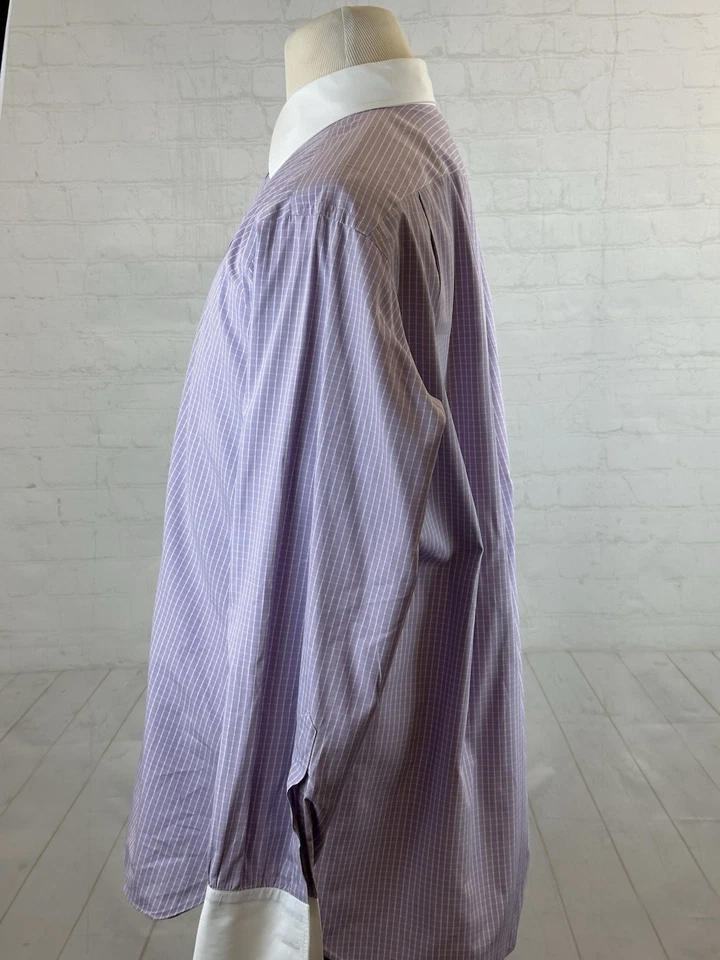 Рубашка мужская Turnbull & Asser фиолетовая клетчатая хлопковая с французскими манжетами 17 36/37 - Изображение 3 из 4