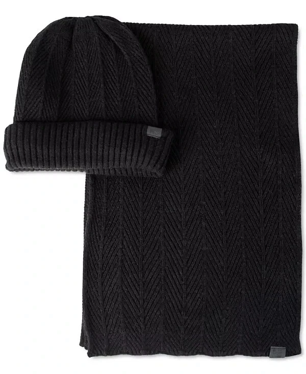Kenneth Cole Reaction Men's 2-Piece Herringbone Knit Beanie and Scarf Box Set
