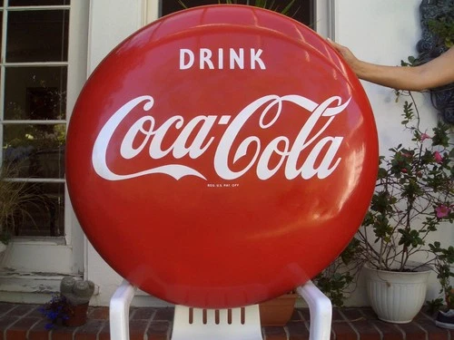 36" Vintage Coca-Cola Soda Porcelain Round Button Sign (1950's)
