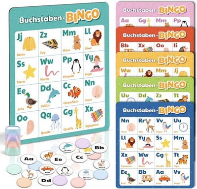 ABC Bingo Spiel Kinder ab 4 5 6 Jahre - Buchstaben Lernspiel für Schulanfänger
