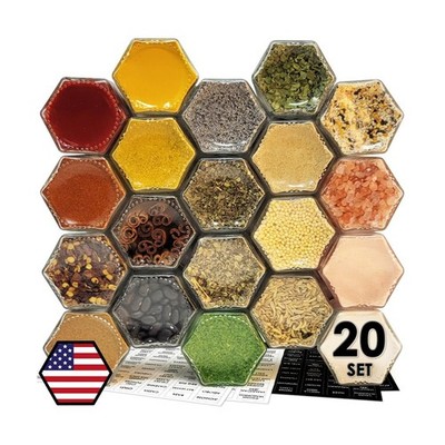 20 Pack Magnetic Spice Jars for Refrigerator, Hexagon Glass Mag... USA FAST SHIP