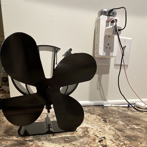 VODA Heat Powered Stove Fan 4 Blade Black Metal No Electricity.