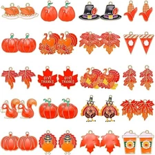 40PCS Fall Charms for Jewelry Making, Thanksgiving Pumpkin Maple Leaf Turkey ...